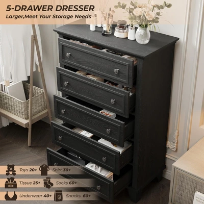 Garvee 5 Drawer Dresser For Bedroom, 48" Tall Wood Dresser & Chests Of Drawers, Modern TV Stand Chest Organizer For Living Room 6 Garvee 5 Drawer Dresser For Bedroom, 48" Tall Wood Dresser & Chests Of Drawers, Modern TV Stand Chest Organizer For Living Room - Image 4