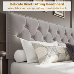 Bed Frame With 2 Storage Drawers, Vintage Velvet Upholstered Bedframe, Button Tufted Wingback Headboard, No Box Spring Needed, Noise Free 12 Bed Frame With 2 Storage Drawers, Vintage Velvet Upholstered Bedframe, Button Tufted Wingback Headboard, No Box Spring Needed, Noise Free -Garvee GUEST f42b4bf6 201d 4e19 a042 ca893e1c0fd9