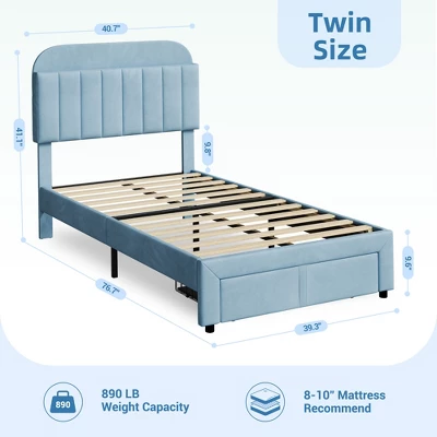 Garvee Twin Bed Frame With Drawer, Velvet Upholstered Platform Bed Frame With Storage Headboard, No Box Spring Needed, Easy Assembly 8 Garvee Twin Bed Frame With Drawer, Velvet Upholstered Platform Bed Frame With Storage Headboard, No Box Spring Needed, Easy Assembly - Image 6