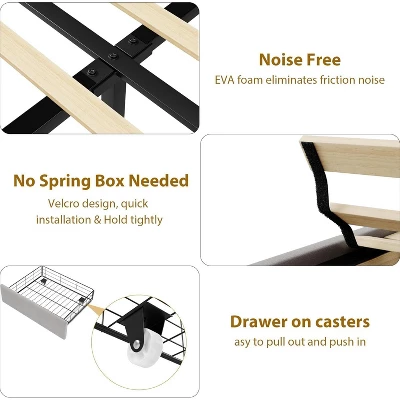 Bed Frame With 2 Storage Drawers, Vintage Velvet Upholstered Bedframe With Wooden Slat Support And Button Tufted Wingback Headboard 8 Bed Frame With 2 Storage Drawers, Vintage Velvet Upholstered Bedframe With Wooden Slat Support And Button Tufted Wingback Headboard - Image 6