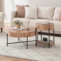 Coffee Table With Drawers Round Coffee Table With Storage Wood Center Table Farmhouse Circle Table -Garvee GUEST f5803355 5815 49fe ae46 81225c55f469