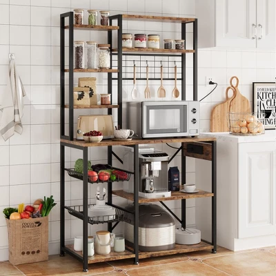 Whizmax Bakers Rack With Power Outlet, Microwave Stand With 2 Wire Drawer, Industrial Coffee Bar Station, 7-Tier Kitchen Bakers Rack 11 Whizmax Bakers Rack With Power Outlet, Microwave Stand With 2 Wire Drawer, Industrial Coffee Bar Station, 7-Tier Kitchen Bakers Rack - Image 9