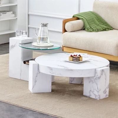 Modern Coffee Tables Set Of 2, Coffee Table With Detachable Nightstand, Accent Center Table With Glass Top Side Table For Bedroom Office 13 Modern Coffee Tables Set Of 2, Coffee Table With Detachable Nightstand, Accent Center Table With Glass Top Side Table For Bedroom Office - Image 11