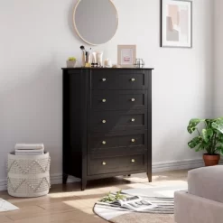 5 Drawers Dresser For Bedroom, Farmhouse Wood Dressers & Chest Of Drawers For Clothes, Storage Dressers Organizer For Living Room, Hallway -Garvee GUEST f5dac347 78c6 43f3 b29b 5d164b9ff344