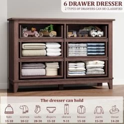 6 Dresser For Bedroom, 47 In Wide Drawer Dresser With Storage Freestanding, Wooden Closet Dresser Storage Chest For Bedroom, Brown -Garvee GUEST f5ed40f1 4ec5 4acf bcfe 5c7fb2dd3353