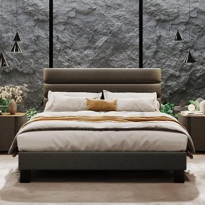 Full/ Queen/ King Bed Frame With Adjustable Headboard, Fabric Upholstered And Wooden Slats Support, Heavy Duty Mattress Foundation 11 Full/ Queen/ King Bed Frame With Adjustable Headboard, Fabric Upholstered And Wooden Slats Support, Heavy Duty Mattress Foundation - Image 9