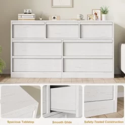 Garvee 7 Drawer Dresser For Bedroom, White Double Dresser Organizer With Concave Handles, Modern Chest Of Drawers For Bedroom Living Room Nursery -Garvee GUEST f6fa09dd ebd6 43d9 bef9 0acc9c23aaea