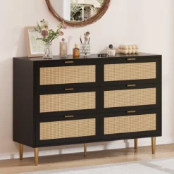 Garvee 6 Drawer Rattan Dresser With Gold Legs And Handles, Wide Double Storage Chest With Anti-Tipping Design For Bedroom Or Living Room 13 Garvee 6 Drawer Rattan Dresser With Gold Legs And Handles, Wide Double Storage Chest With Anti-Tipping Design For Bedroom Or Living Room -Garvee GUEST f70baef7 fbd1 40a1 99a7 82dc46d2c1c5