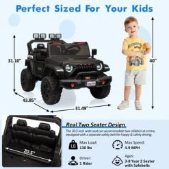 24V Powered Wheels 2-Seater Kids Ride-On Car With Remote Control, Ride On Off-road Car Toy With Adjustable Speeds, Musics, Easy Assembly