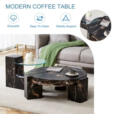 Modern Coffee Tables Set Of 2, Coffee Table With Detachable Nightstand, Accent Center Table With Glass Top Side Table For Bedroom Office 7 Modern Coffee Tables Set Of 2, Coffee Table With Detachable Nightstand, Accent Center Table With Glass Top Side Table For Bedroom Office - Image 5