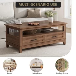 Farmhouse Coffee Table With Drawers, 47.2" Center Table Rustic Coffee Tables White Brown Living Room Table 16 Farmhouse Coffee Table With Drawers, 47.2" Center Table Rustic Coffee Tables White Brown Living Room Table -Garvee GUEST f7f33b8d e70d 4385 a2fa c83ab23f1ff1