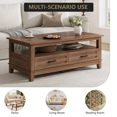 Farmhouse Coffee Table With Drawers, 47.2" Center Table Rustic Coffee Tables White Brown Living Room Table 8 Farmhouse Coffee Table With Drawers, 47.2" Center Table Rustic Coffee Tables White Brown Living Room Table - Image 6