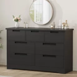 7 Drawer Dresser For Bedroom, Black 7 Chest Of Drawers With Embedded Handles, Wooden Dresser Organizer Tv Stand For Living Room Nursery Hallway -Garvee GUEST f8cb36a1 db30 4ba4 a1c3 e0d6bf791820