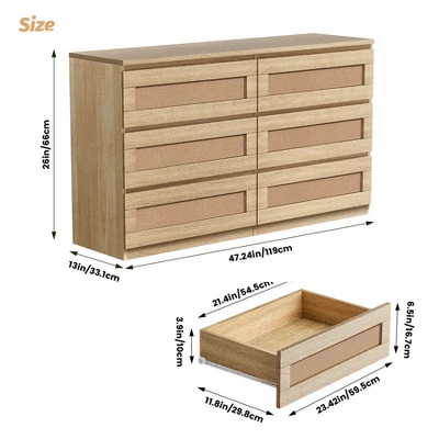 Dresser For Bedroom, Rattan 6/8 Drawer Dresser For Closet, Double Wood Dressers & Chest Of Drawers, For Bedroom/Living Room/Entryway, Natural 3 Dresser For Bedroom, Rattan 6/8 Drawer Dresser For Closet, Double Wood Dressers & Chest Of Drawers, For Bedroom/Living Room/Entryway, Natural