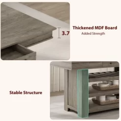 Garvee Counter Height Dining Table For 4-6, Farmhouse Tall Wooden Rectangular Bar Kitchen Table With Wine Rack Shelves