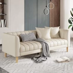 Faux Leather Sofa Couch, Modern 78" W Sofa With Deep Seats, 3 Seater Sofa Couch With 2 Throw Pillows And Wood Legs, For Living Room 16 Faux Leather Sofa Couch, Modern 78" W Sofa With Deep Seats, 3 Seater Sofa Couch With 2 Throw Pillows And Wood Legs, For Living Room -Garvee GUEST f9560462 8221 46fb a885 6935e701bb5e