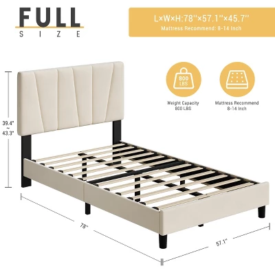 Full Size Bed Frame With Adjustable Headboard, Velvet Upholstered Tufted Twin Platform Bedframe With Strong Wooden Slats, No Box Spring Needed,White 3 Full Size Bed Frame With Adjustable Headboard, Velvet Upholstered Tufted Twin Platform Bedframe With Strong Wooden Slats, No Box Spring Needed,White