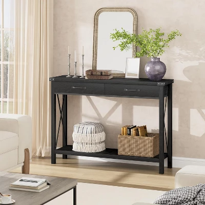Farmhouse Console Table With 2 Drawers And Storage Shelf, Wood Sofa Table For Entryway, Living Room, Hallway, And Foyer 10 Farmhouse Console Table With 2 Drawers And Storage Shelf, Wood Sofa Table For Entryway, Living Room, Hallway, And Foyer - Image 8