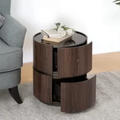 Round Side Table With 2 Drawers, Modern Bedroom Nightstand, Space Saving End Table, Sofa Side Table For Living Room Bedroom, No Assembly Required -Garvee GUEST fa018e70 8797 455a 83f7 881f79493fa8