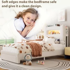 Upholstered Bed Frame With 2-Tier Storage Headboard, LED Platform Bed With Charging Station And Drawer For Kids/Girls/Boys 15 Upholstered Bed Frame With 2-Tier Storage Headboard, LED Platform Bed With Charging Station And Drawer For Kids/Girls/Boys -Garvee GUEST fa10e277 0dd6 4c57 af0a 9b388db9f203