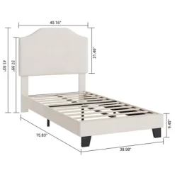 Twin Bed Frames, Corduroy Upholstered Twin Size Bed Frame Platform With Adjustable Headboard, Cute Velvet Twin Bed, Strong Wooden Slats