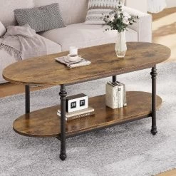 Oval Coffee Table Unique Tea Table 47.2" Mid Century Cocktail Table Low Storage Coffee Table -Garvee GUEST fa7cba46 deba 414a 90ac 01d04cf6f123