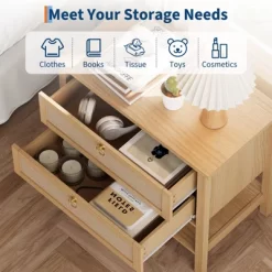 Rattan Night Stand Set Of 2, Boho Nightstand With 2 Drawers And Storage Shelf, Modern Farmhouse Nightstand, Side Tables For Living Room, Bedroom -Garvee GUEST fb44159c 32e8 4934 b338 c278d341c65c