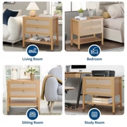 Rattan Night Stand Set Of 2, Boho Nightstand With 2 Drawers And Storage Shelf, Modern Farmhouse Nightstand, Side Tables For Living Room, Bedroom -Garvee GUEST fb64c25a 4fa1 4712 9ef1 31c4258602bc