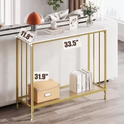 Narrow Console Table With Engineered Wood Shelf And Metal Frame, Small Entryway Sofa Table For Living Room, Foyer, Bedroom, Behind Couch 9 Narrow Console Table With Engineered Wood Shelf And Metal Frame, Small Entryway Sofa Table For Living Room, Foyer, Bedroom, Behind Couch -Garvee GUEST fba83fe7 3d73 48dc bc53 3f2ce229df18