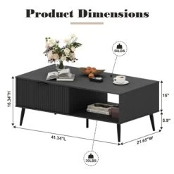 Garvee Fluted Coffee Table With Storage, Mid Century Dining Table With Sliding Door Panel And Wood Legs, Small Coffee Tables For Living Room -Garvee GUEST fbd29e27 278d 4649 aa19 65834e1882bc