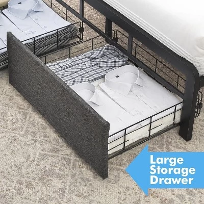 Garvee Queen Bed Frame With 2 Storage Drawers, LED Lights Upholstered Platform Bed With Heavy Duty Metal Slats, No Box Spring Needed, Noise Free 8 Garvee Queen Bed Frame With 2 Storage Drawers, LED Lights Upholstered Platform Bed With Heavy Duty Metal Slats, No Box Spring Needed, Noise Free - Image 6