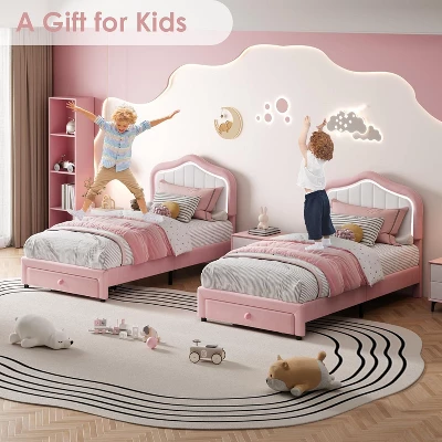 Upholstered Bed Frame With Storage Drawer And Smart LED Headboard, Twin Size Platform Bed Frame For Kids, Wooden Slats Support, No Box Spring Needed 8 Upholstered Bed Frame With Storage Drawer And Smart LED Headboard, Twin Size Platform Bed Frame For Kids, Wooden Slats Support, No Box Spring Needed - Image 6