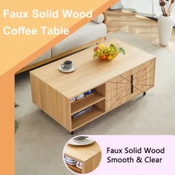 Wood Coffee Table With Hidden Compartment And Large Storage Shelf, Dining Center Table For Home Living Room Office -Garvee GUEST fc3e8b8f c933 4a13 be42 d9f9755d3ae3