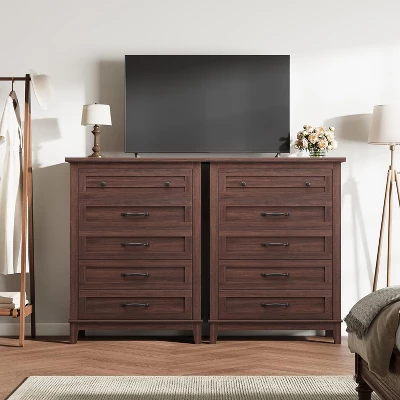 5 Dresser For Bedroom, 41" Tall Dresser, Vertical Drawer Dresser With Storage Freestanding, Wooden Closet Dresser Storage Chest For Bedroom, Walnut 7 5 Dresser For Bedroom, 41" Tall Dresser, Vertical Drawer Dresser With Storage Freestanding, Wooden Closet Dresser Storage Chest For Bedroom, Walnut - Image 5