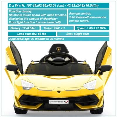 12V Electric Ride-On Car For Kids | Licensed Lamborghini Battery-Powered Sports Car With Remote Control 5 12V Electric Ride-On Car For Kids | Licensed Lamborghini Battery-Powered Sports Car With Remote Control - Image 3