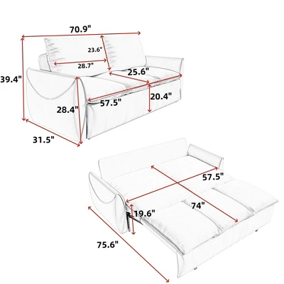 70.9" Pull-Out Sofa Bed, Convertible Sleeper Sofa With Pillow, 3 Seat Velvet Sleeper Couch, Loveseat Sleeper Sofa For Living Room Bedroom 4 70.9" Pull-Out Sofa Bed, Convertible Sleeper Sofa With Pillow, 3 Seat Velvet Sleeper Couch, Loveseat Sleeper Sofa For Living Room Bedroom - Image 2