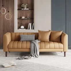 Faux Leather Sofa Couch, Modern 78" W Sofa With Deep Seats, 3 Seater Sofa Couch With 2 Throw Pillows And Wood Legs 17 Faux Leather Sofa Couch, Modern 78" W Sofa With Deep Seats, 3 Seater Sofa Couch With 2 Throw Pillows And Wood Legs -Garvee GUEST fd93d9ab dabd 4bc2 95c6 f3e03142dc99