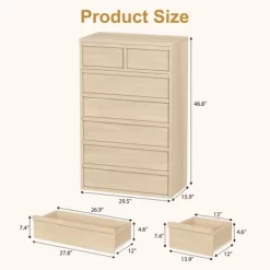 Garvee 7 Drawer Dresser For Bedroom, Natural 7 Chest Of Drawers Tall With Concave Handles, Wooden Dresser Organizer For Living Room Nursery Entryway -Garvee GUEST fda48910 a01d 4cf4 b078 fb9511a766b1
