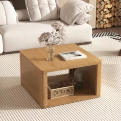30.8" Modern Square Coffee Table, 2 Tier Center Table With Open Storage, Accent Coffee Table Nightstand For Living Room Bedroom Office