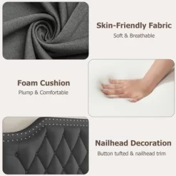 Canopy Bed Frame With Upholstered Headboard, Four Poster Design, Button Tufted, And Slide Rail, No Box Spring Required, Wooden Slatted Structure -Garvee GUEST fdb58508 57a8 4dad 9c86 20a59cf26b98