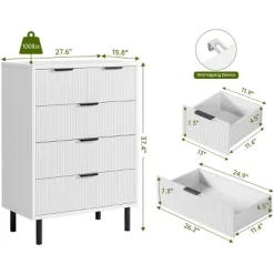Garvee 5 Drawer Dresser For Bedroom, Modern Tall Chest Of Drawers With Metal Legs And Wooden Storage Cabinet For Living Room, White