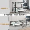 Triple Bunk Bed For Kids & Teens - Metal Frame, Detachable Into 3 Twin Beds, Black Finish