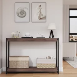 Whizmax 2-Tier Narrow Console Sofa Side Table For Entryway,Hallway,Living Room, 39.5in L X 13.7in W X 25.6in H