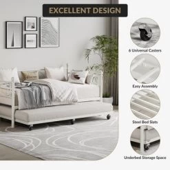 Twin Daybed With Trundle Bed, Heavy Duty Metal Twin Bed Frame With Pull Out Trundle 14 Twin Daybed With Trundle Bed, Heavy Duty Metal Twin Bed Frame With Pull Out Trundle -Garvee GUEST fecc6d06 32e8 4a51 a295 b713232bb796