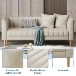 Faux Leather Sofa Couch, Modern 78" W Sofa With Deep Seats, 3 Seater Sofa Couch With 2 Throw Pillows And Wood Legs 14 Faux Leather Sofa Couch, Modern 78" W Sofa With Deep Seats, 3 Seater Sofa Couch With 2 Throw Pillows And Wood Legs -Garvee GUEST ffdc633c 2093 4eff b77e 616d8510c19d