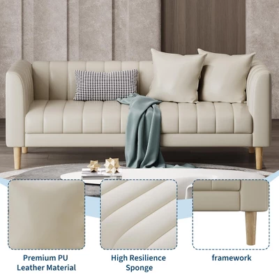 Faux Leather Sofa Couch, Modern 78" W Sofa With Deep Seats, 3 Seater Sofa Couch With 2 Throw Pillows And Wood Legs 7 Faux Leather Sofa Couch, Modern 78" W Sofa With Deep Seats, 3 Seater Sofa Couch With 2 Throw Pillows And Wood Legs - Image 5